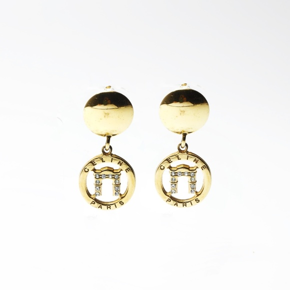 Celine Arc de Triomphe Rhinestone Earrings Gold WS24155